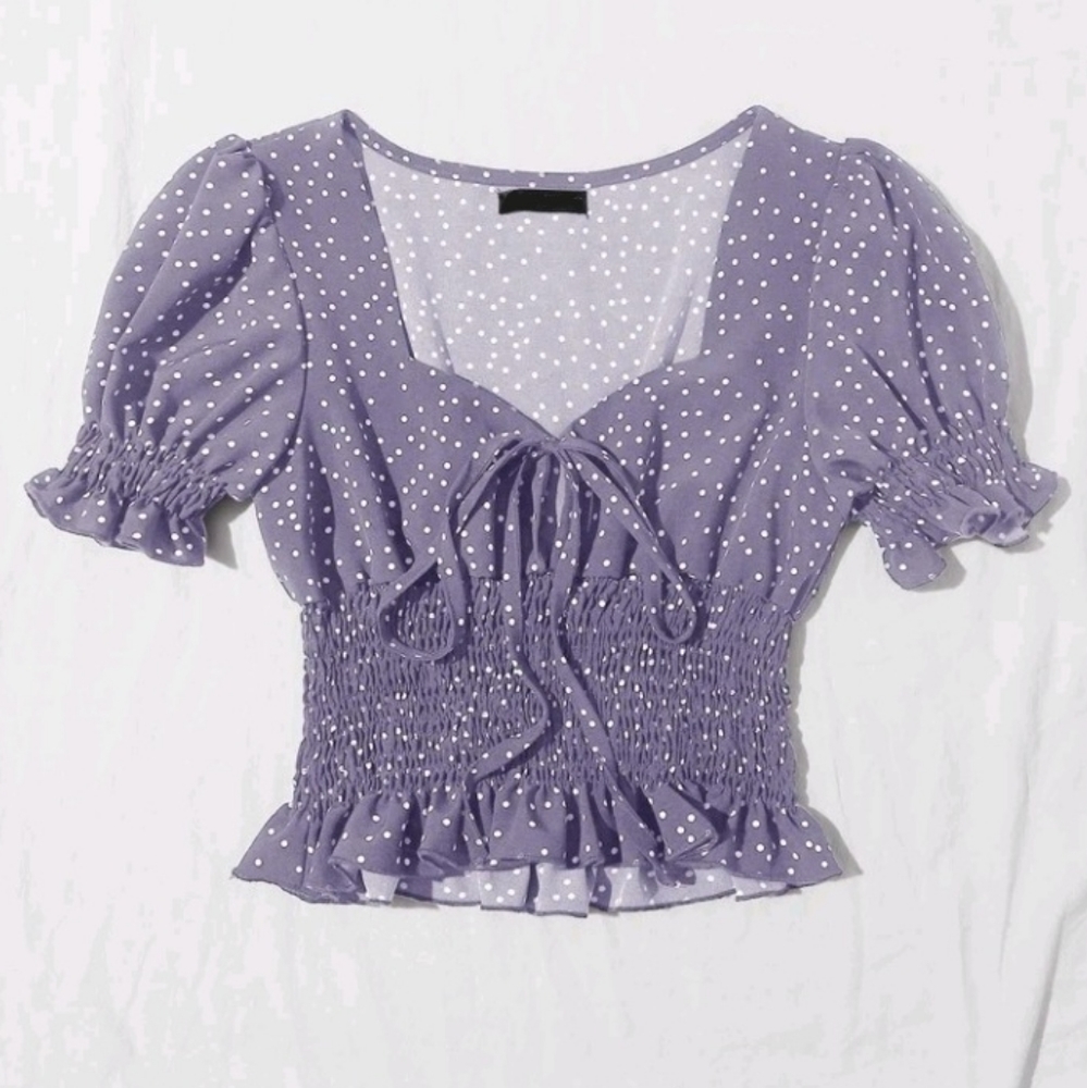 Lavender Lilac Polka Dot Frill Crop top